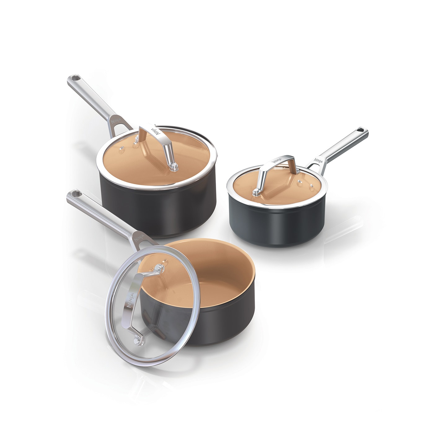 Extended Life Ceramic 3Piece Saucepan Set CW9300UK Ninja UK